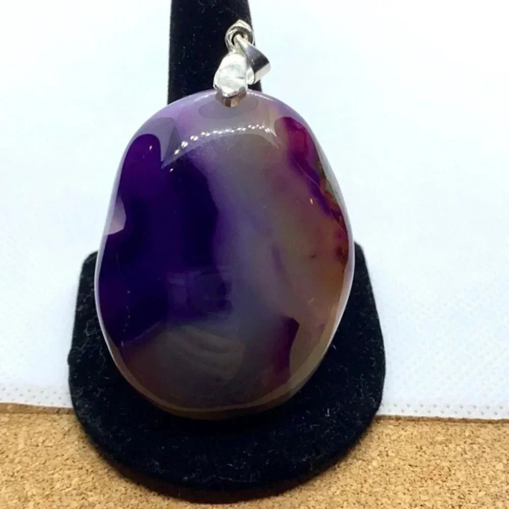 Purple Swirl Stone Pendant 2 Inch Lavender‎ Boho Natural Agate Style